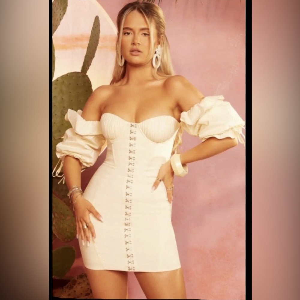 Oh Polly Ivory Off-Shoulder Mini Dress